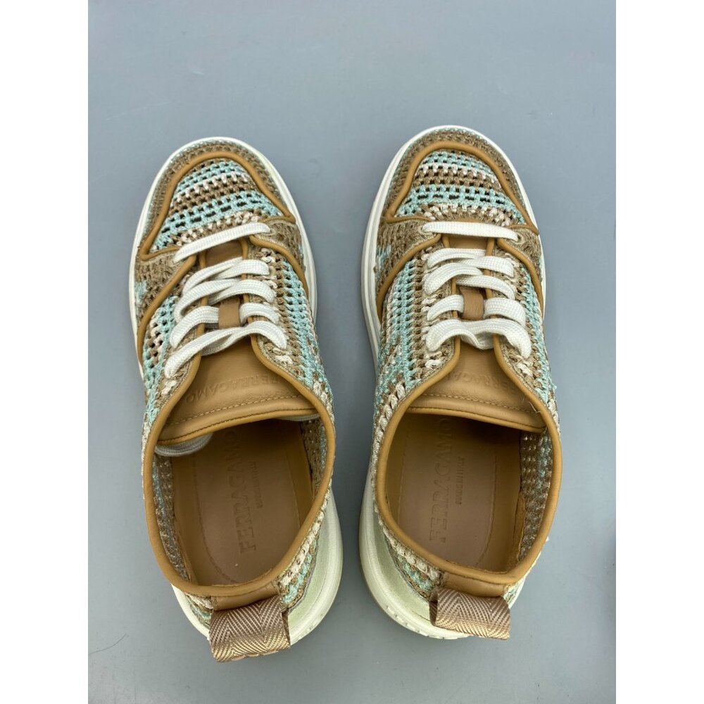 Ferragamo Macramé Women's Sneaker US 9.5 Camel Low Top Lace Up Athletic Shoes - Picture 5 of 11